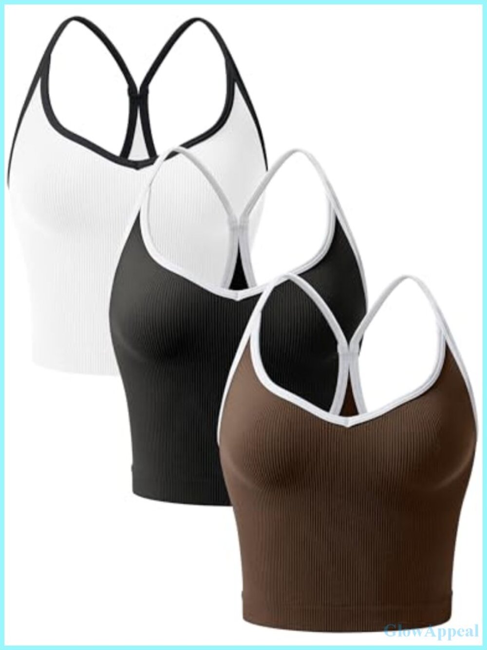 Seamless Ribbed Crop Tank Tops 3PK Sweetheart Neck Racerback Spaghetti Strap